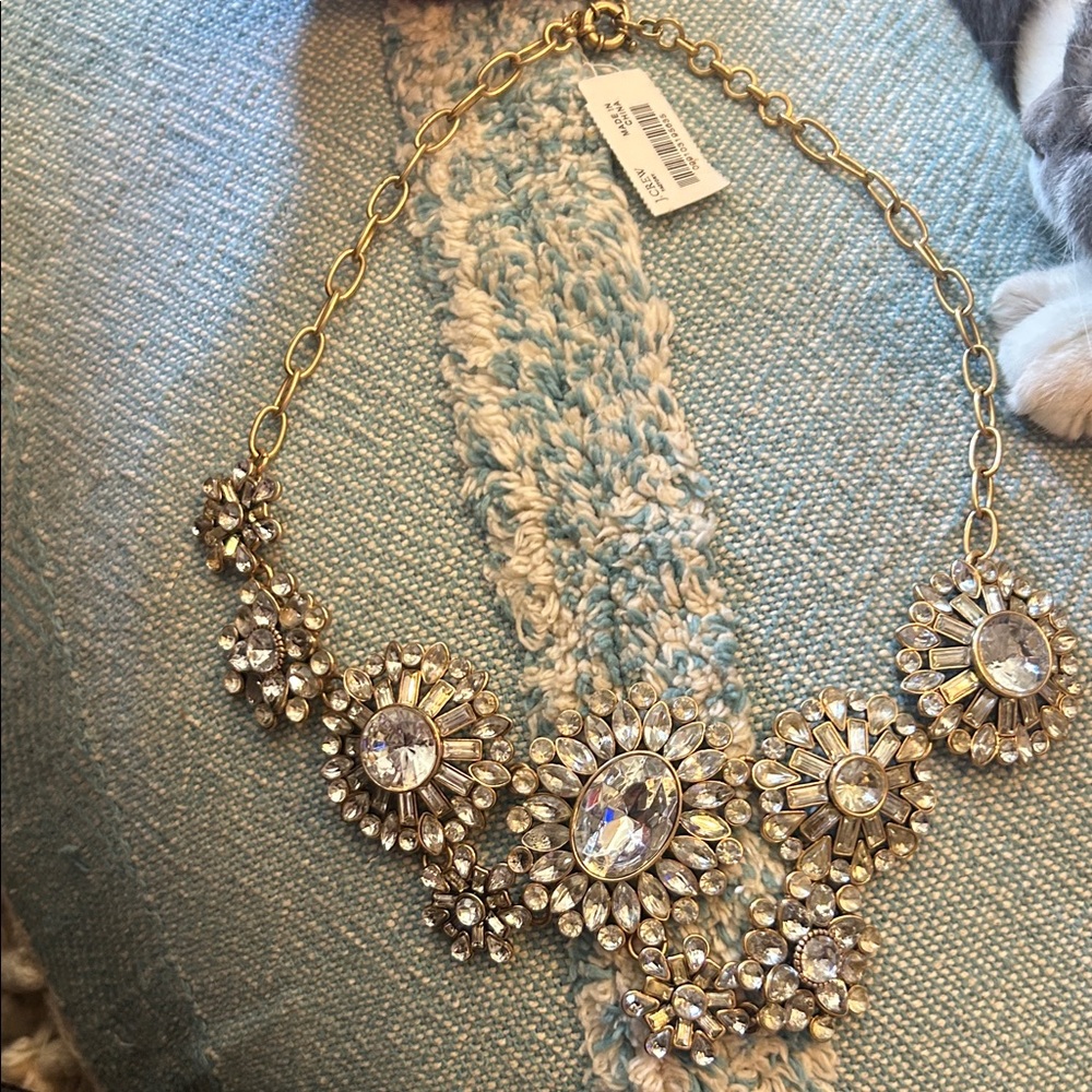 J. Crew Gold Floral Crystal Necklace